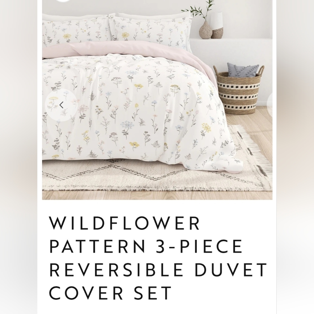 Floral Reversible Duvet Cover Set - Cream